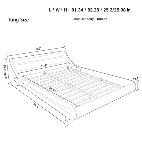 Amolife King Size Wave Like Curve Deluxe Bed Frame With Led Headboard