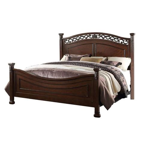 Benzara Bm196854 Transitional Style Queen Size Wooden Poster Bed With