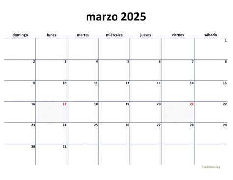 Calendario Marzo 2025 De México