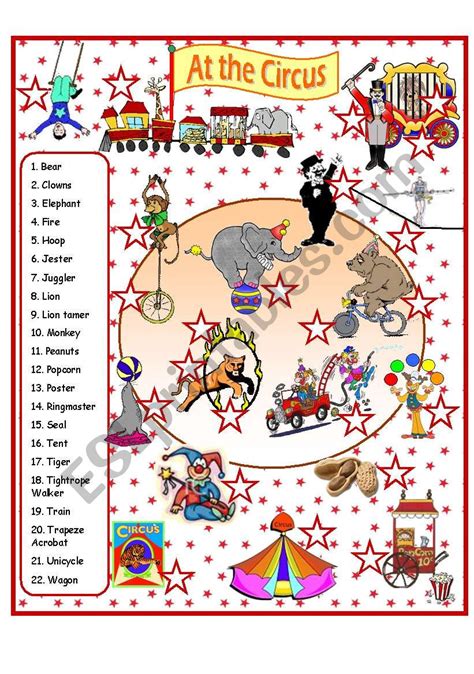 Circus Printable English Esl Vocabulary Worksheets En