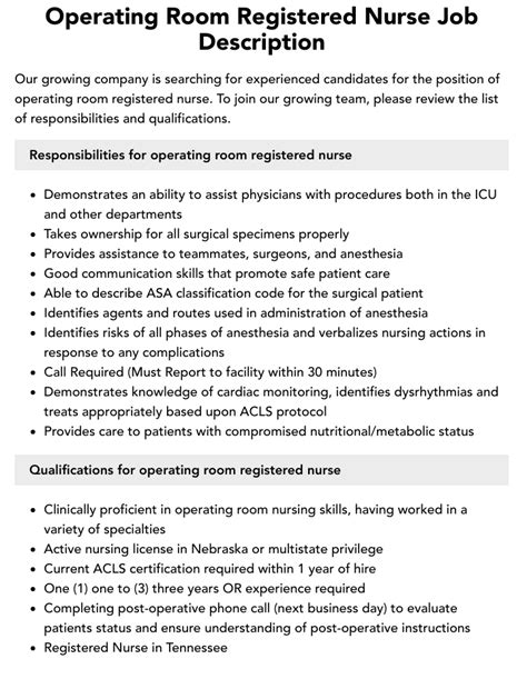 Operating Room Registered Nurse Job Description Velvet Jobs