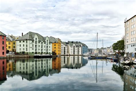 Norwegian Ocean Town Alesund With Beatiful Jugenstil Houses Stock Photo