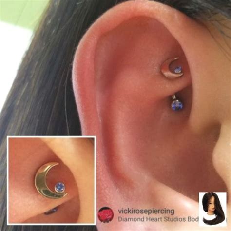 Gorgeous Rook Piercing Done By Vickirosepiercing Using An 18k Solid