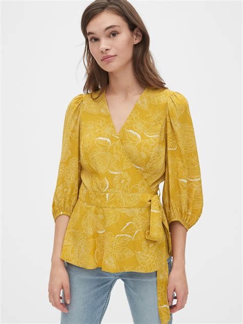 gap print wrap blouse most flattering clothes from gap 2019 popsugar fashion photo 2