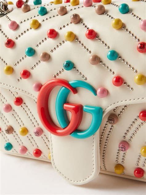 Gucci Gg Marmont Beaded And Crystal Leather Shoulder Bag In White Multi