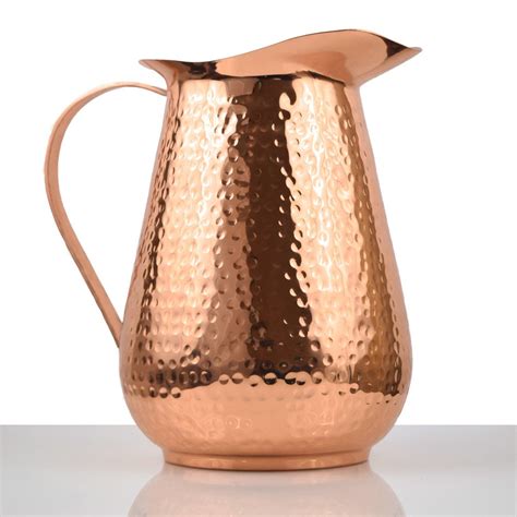 Copper Pitcher W Handle Pure 100 Hammered Vessel Heavy Duty Jug