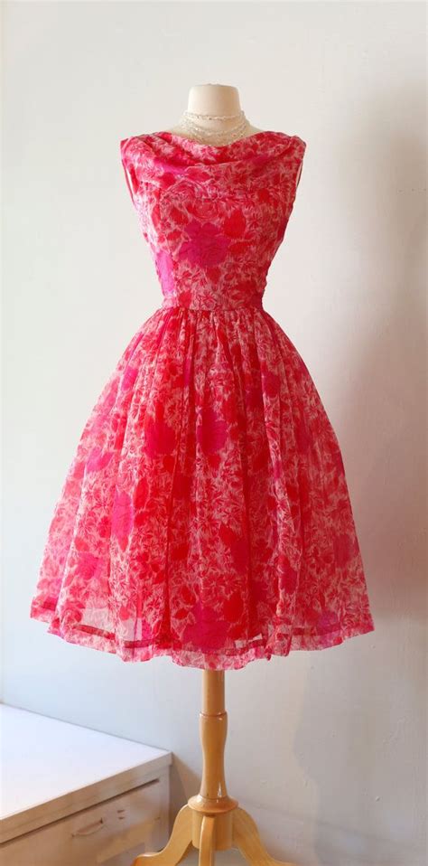Vintage 1950s Pink Garden Party Dress ~ Vintage 50s Pink Floral Party