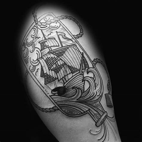Pirate ship in a bottle tattoo. 60 Ship In A Bottle Tattoo Designs For Men - Maritime Art ...