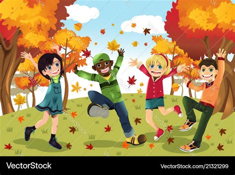 Autumn Fall Season Kids Royalty Free Vector Image