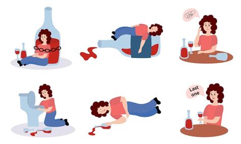 Premium Vector Alcohol Abuse And Addiction Concept Set Of Drunk Woman