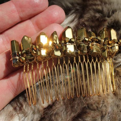 Gold Crystal Quartz Wire Wrapped Hair Comb With Gold Accent Etsy