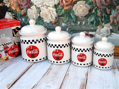 Coca Cola Canisters Set Of 4 Gibson In Original Box Vintage Round