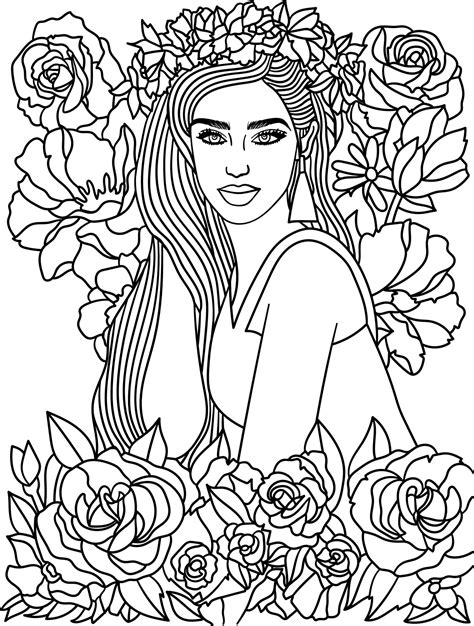 Cute Flower Girl Coloring Page For Adults Coloring Home