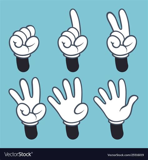Hand Numbers Cartoon Hands People In Glove Sign Language Palm Two
