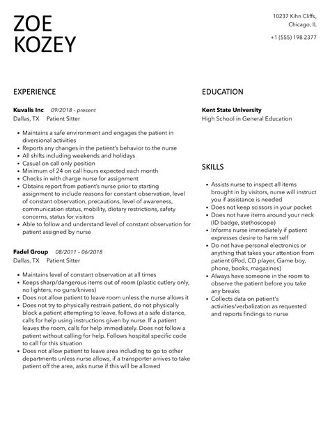 Patient Sitter Resume Samples | Velvet Jobs