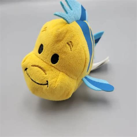 Disney Little Mermaid Flounder Plush Small Yellow Fish Blue Fins