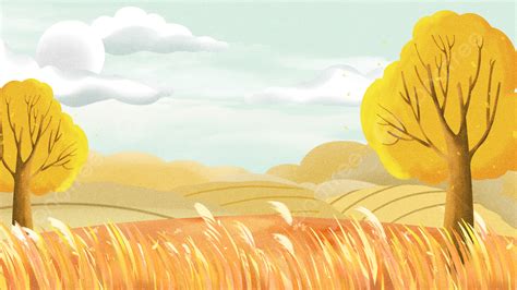 Autumn Wheat Field Cartoon Background Cartoon Hand Painted Autumn