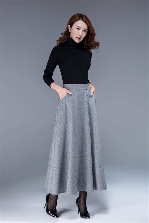 Gray Wool Skirt A Line Skirt Classic Skirt Elegant Skirt Etsy
