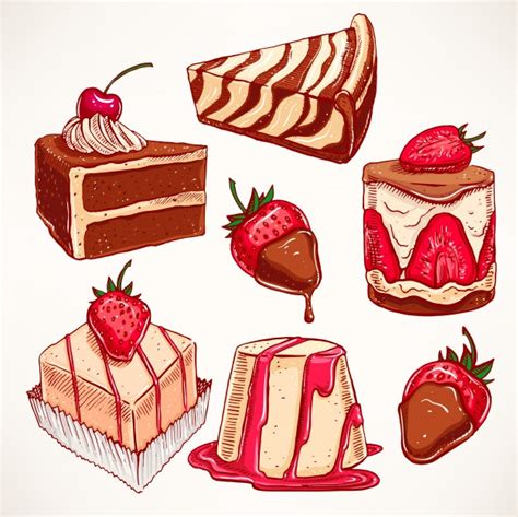 Premium Vector Set Of Yummy Cute Cupcakes Hand Drawn Illustration