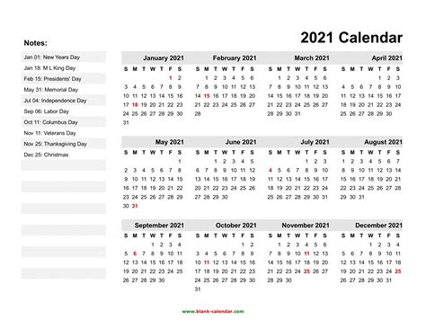 Printable Calendar 2021 With Notes Space Ten Free Printable Calendar