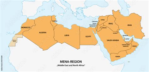 Map Of The Mena Region Middle East And North Africa Stock Vector Adobe Stock
