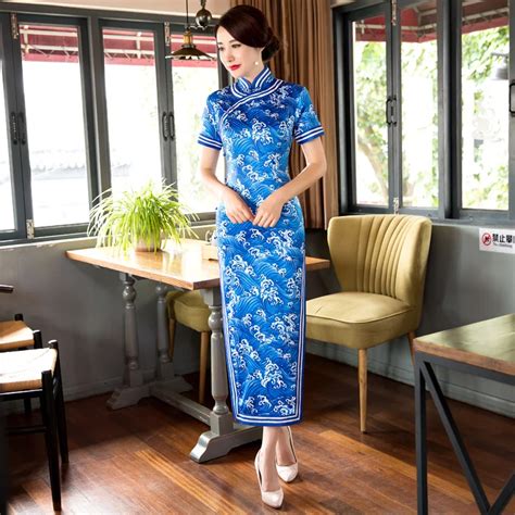 Shanghai Story Long Qipao Chinese Traditional Dresses Blue Qipao Dresses Women S Oriental Dress
