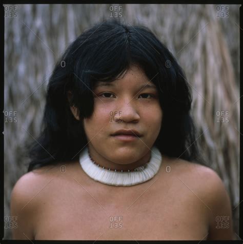 mato grosso state brazil january 17 2008 portrait of a girl from the kamayura tribe in the