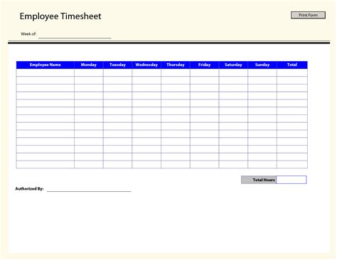 Timesheet Template Free Printable Free Printable