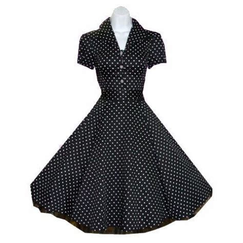 H R Black Polka Dot Swing 50s Housewife Pinup Dress Vintage Rockabilly