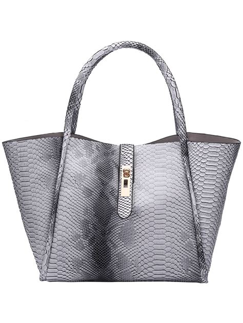 Bolso Piel De Serpiente Tote Gris Bolso Piel Bolso Bolsas De Compras