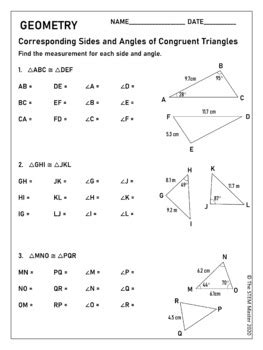 Usually our job will be to prove that two triangles are similar, and then go from there. Corresponding Sides and Angles of Congruent Triangles Worksheet 7.G.1