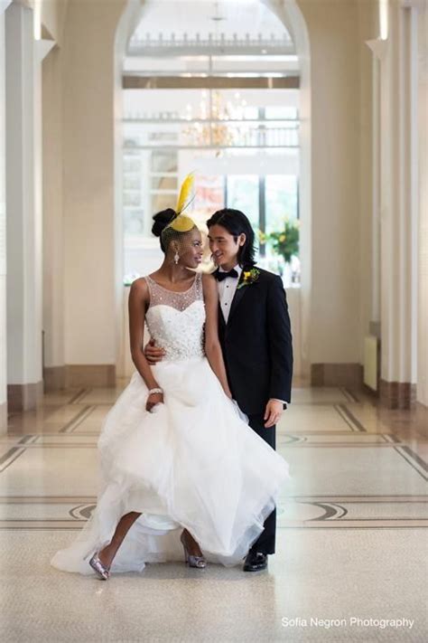 Lovely Blasian Newlyweds Interracial Wedding Yellow Wedding Munaluchi Bride