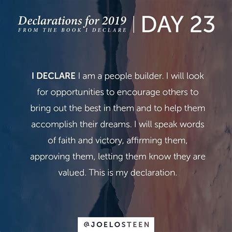 Joel Osteen On Instagram Declarations For 2019 Day 23 I Am A