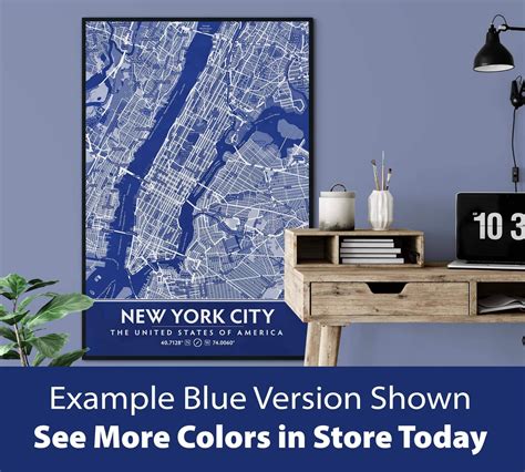 Blue Color New York City Manhattan Map Manhattan Map New York Etsy