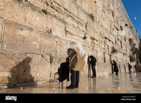 Israel Jerusalem Jew With Prayer Shawl Praying At Western Wall
