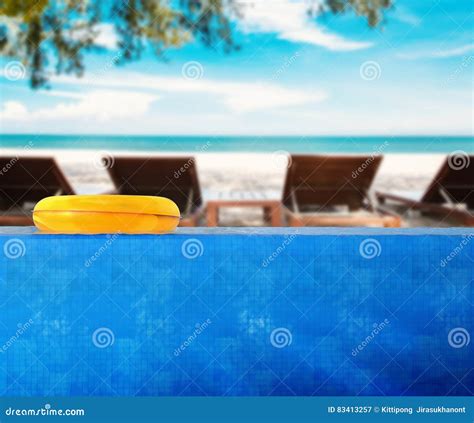 Pool Side View With Yellow Swim Ring Stock Image Image Of Pool Float