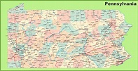 Road map of Pennsylvania with cities