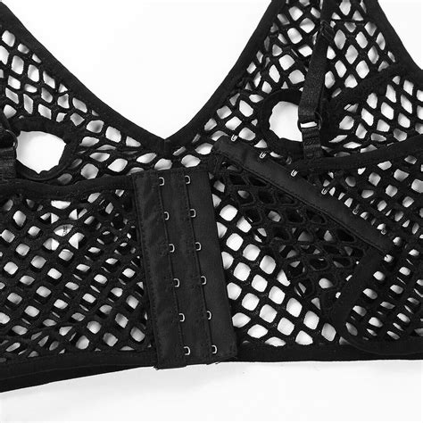 Women Sexy Hollow Out Netted Shoulder Straps Hollow Out Nipples