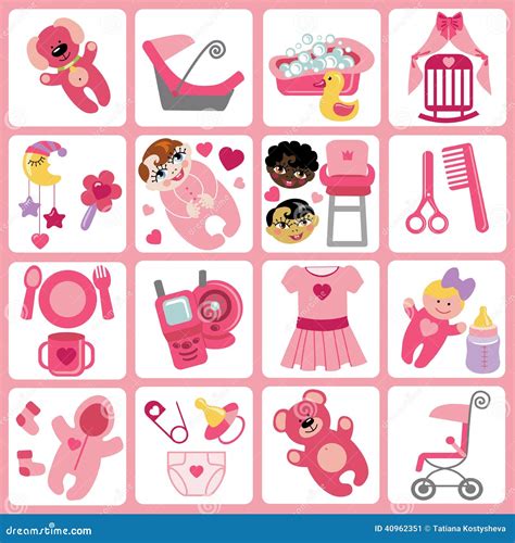 Cute Cartoons Icons For Baby Girlbaby Care Set Stock Vector