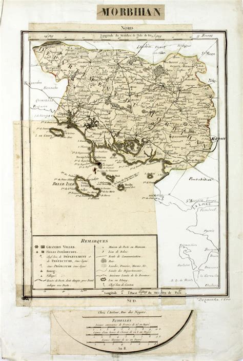 Unique Paste Up Map Of The French Department Of Morbihan Rare