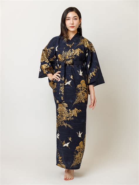 Japanese Crane Long Kimono Robe Japan Objects Store