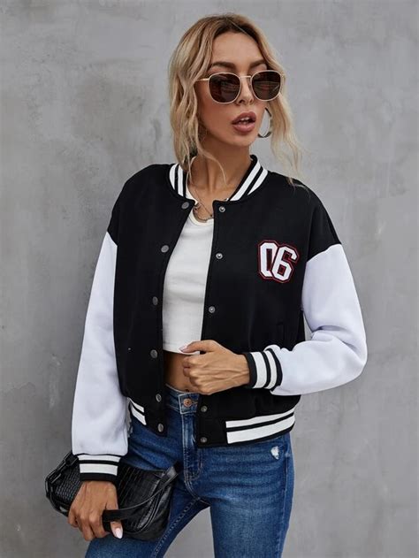 Number Patched Color Block Bomber Jacket Color Ctw