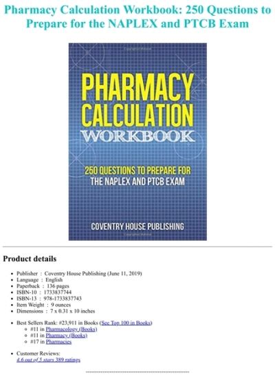 Download⚡pdf Pharmacy Calculation Workbook 250 Questions To Prepare