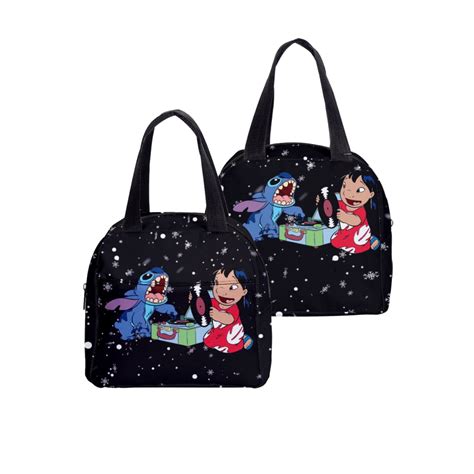 Anime Liloandstitch Print Insulated Lunch Tote Bag Portable Cooler Thermal Food Lunch Box Adult