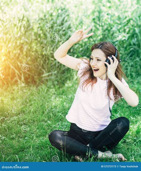 Woman With Headphones Outdoors Stock Image Image Of Face Nature