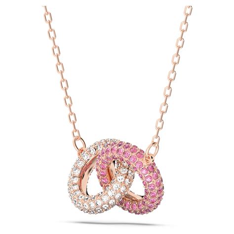 Stone Necklace Intertwined Circles Pink Rose Gold Tone Plated
