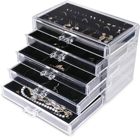Frebeauty Extra Large Acrylic Jewelry Box For Women 5 Layers Clear