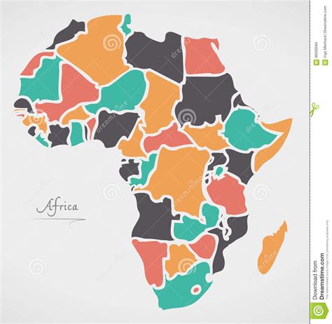Africa Continent Map With States And Modern Round Shapes Stock