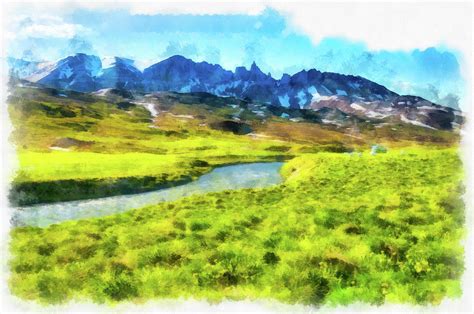 Iceland Landscape Green And Blue Aquarell Painting Photograph By