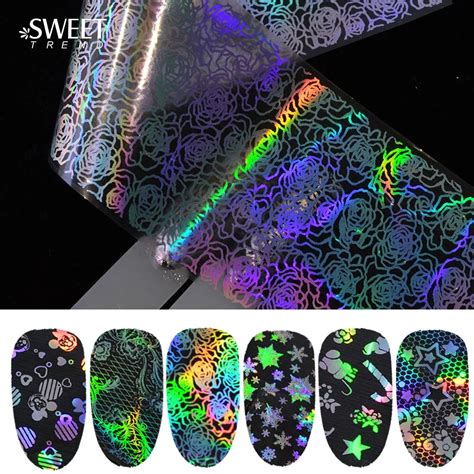 16pcs holographic nail foils set laser christmas nail art transfer stickers decals snow flower